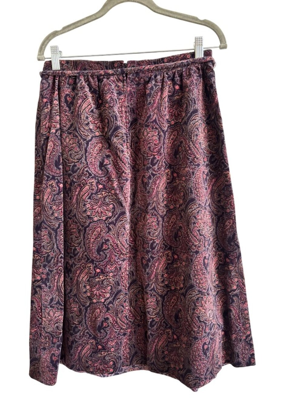 Vintage Povtec Paisley Velvet A Line Midi Skirt Purple Red Cotton Lightweight - Picture 2 of 14